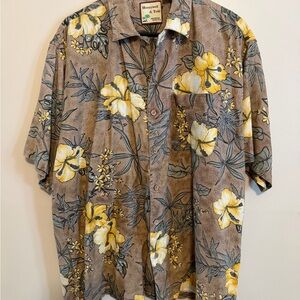 Men's Floral Casual Shirt - Brown and Yellow